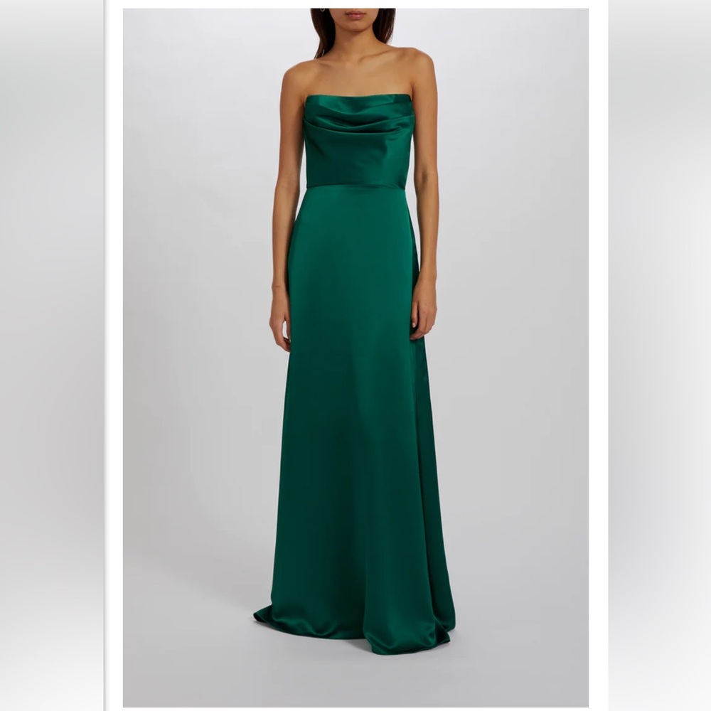 Amsale Emerald Green Strapless Satin Evening Gown